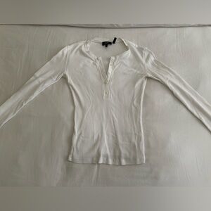 Theory White Long Sleeve Henley Ribbed T-Shirt